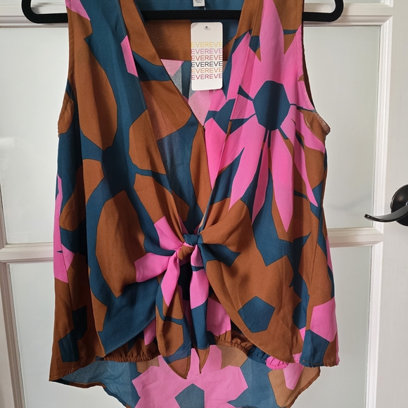 Allison Joy Tops - Alison Joy VIVI Sleeveless Pink and Brown Tie Front Blouse